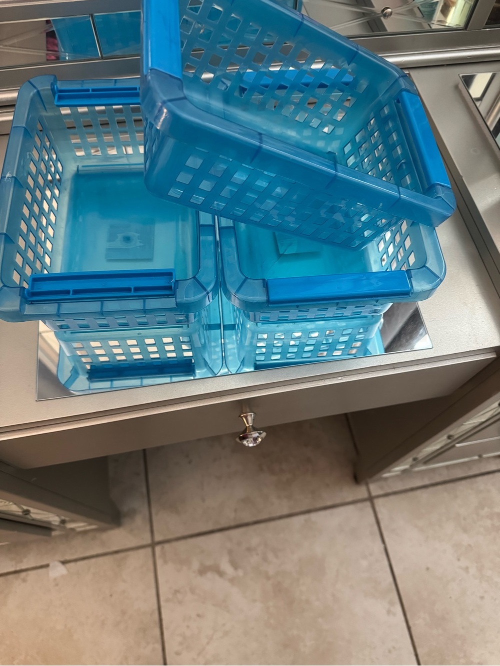 Stackable Blue Plastic Storage Baskets for Home Organization